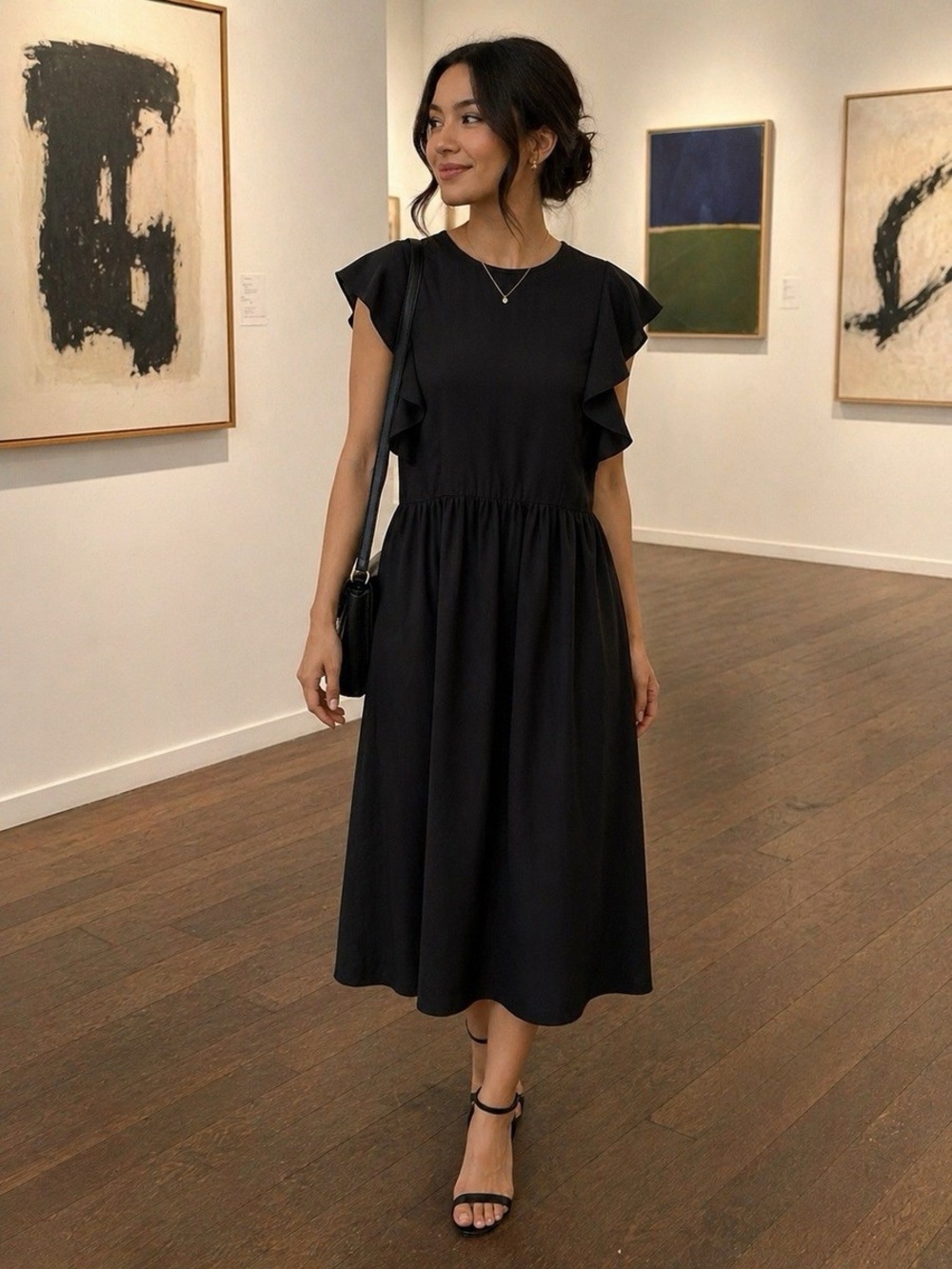 Aritzia Wilfred Fleurette Long Dress Maxi blk 0 Ruffle Quiet luxury formal